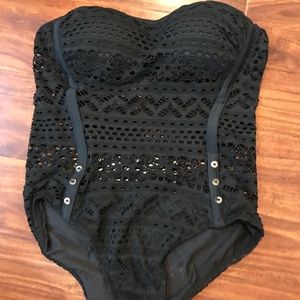 One piece black lace swimsuit